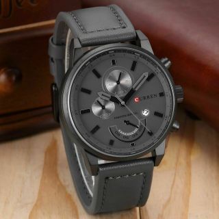 Fashion Curren Mens Stainless Steel Date Analog Quartz Leather Sport Wrist Watch