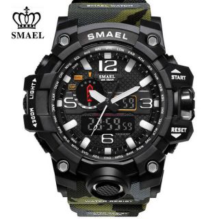 Smael Mens Dual Display Wristwatches Military Alarm Quartz Sport Digital Watch F