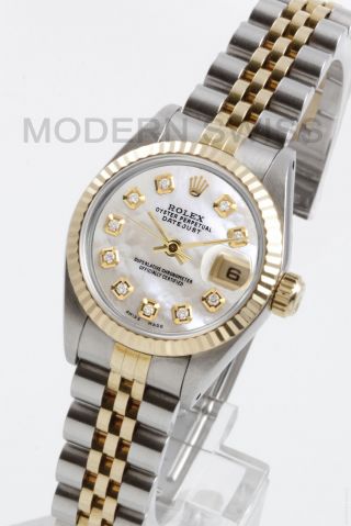 Rolex Ladies Datejust 18k Gold & Steel White Mop Diamond Jubilee 69173 Quickset