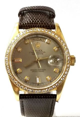 Rolex President Day Date 18038 Diamond Bezel Dial 18k Gold Quickset Watch