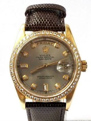 Rolex President Day Date 18038 Diamond Bezel Dial 18k Gold Quickset Watch 2