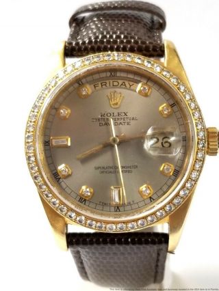 Rolex President Day Date 18038 Diamond Bezel Dial 18k Gold Quickset Watch 3