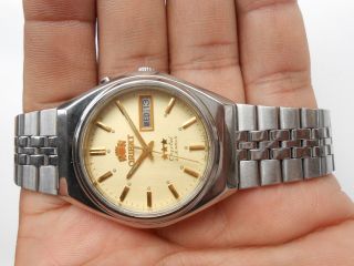 Rare Vintage Ss Yellow Dial Orient Crystal 21j Japan Mens Automatic Wristwatch