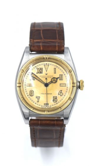 Rare Rolex Bubbleback 3372 Wristwatch California Dial Stainless Gold Bezel C1944