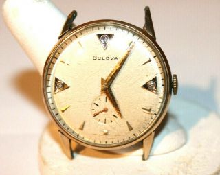 Vintage Bulova Diamond Dial Mens Watch 17j 10bm Repair Or Parts 10k Gf