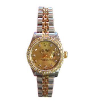 Ladies ROLEX Oyster Perpetual DATEJUST Two - Tone 18k Yellow Gold & Steel DIAMONDS 4