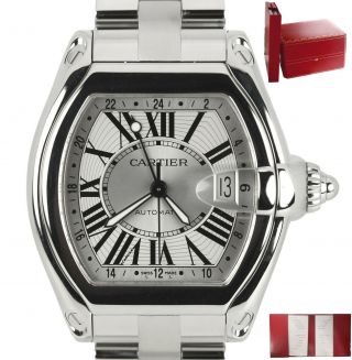 Cartier Roadster Xl Gmt W62032x6 Silver Roman Automatic Steel Watch 2722
