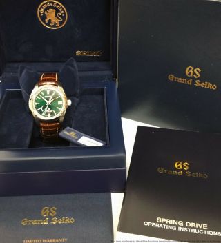 Very Scarce Grand Seiko Sbge033 Gmt Green Dial Limited Edition 5/500 Box Papers