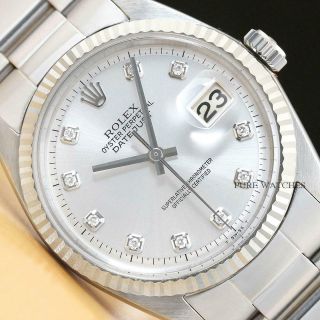 Mens Rolex Datejust Silver Diamond Dial Watch,  Rolex 18k White Gold Bezel