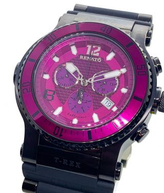 Mens Renato T - Rex Grand Diver Swiss Chronograph Purple Dial Rubber Watch