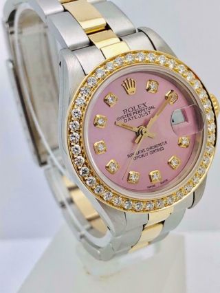 Rolex Datejust Ss & 14k Gold Ladies 26mm Diamond Bezel & Ice Pink Diamond Dial