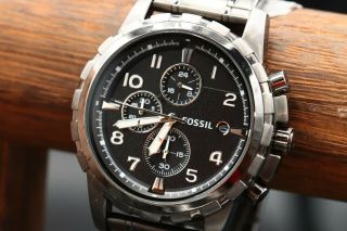 Mens Fossil Dean Chronograph Gunmetal Case Black Dial Wrist Watch 45mm