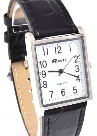Ravel Mens Or Ladies Classic Watch With Black Strap Silver Tone Rectangular Dial