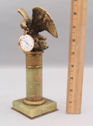 Antique Gilded Bronze American Eagle & Agate Pillar Pocket Watch Holder Nr