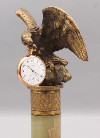 Antique Gilded Bronze American Eagle & Agate Pillar Pocket Watch Holder NR 2