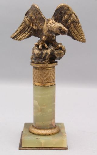 Antique Gilded Bronze American Eagle & Agate Pillar Pocket Watch Holder NR 3