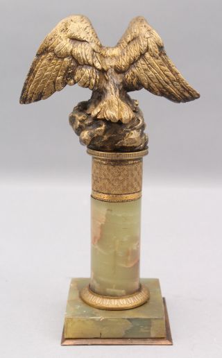 Antique Gilded Bronze American Eagle & Agate Pillar Pocket Watch Holder NR 7
