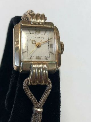 Vintage Longines Ladies Wrist Watch 14k Gold Filled 1/40 Gf Rgp Rope Bandrunning
