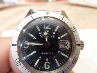 Vintage DOUGLAS Scuba Diving Men ' s Watch Wristwatch Glows 6 ATM Made in France 6