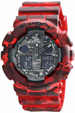 Display Casio G - Shock Red Camo Resin Quartz Watch Mens Ga100cm - 4a