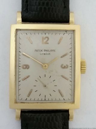 18k Gold Patek Philippe 1564 Vintage Mens Large Rectangular Wrist Watch