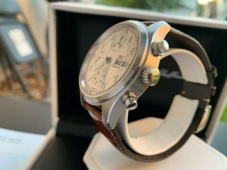 Very Rare IWC Pilot Spitfire Chronograph Silver Dial Auto Watch w/ Box & Paper 3