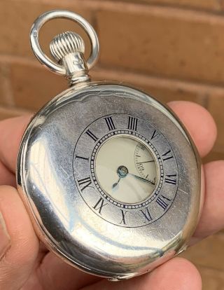 A Gents Fine Antique Solid Silver “waltham” Half Hunter Pocket Watch,  Birm 1909.