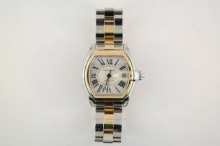 Men ' s Cartier Roadster 2510 Two - Tone Large Size Automatic Silver Roman Dial 2
