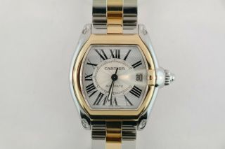 Men ' s Cartier Roadster 2510 Two - Tone Large Size Automatic Silver Roman Dial 3