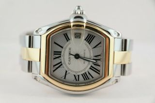 Men ' s Cartier Roadster 2510 Two - Tone Large Size Automatic Silver Roman Dial 5