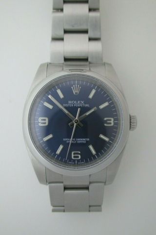 Rolex Oyster Perpetual Blue Dial Domed Bezel Mens Watch 116000