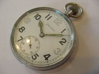 HELVETIA “OMEGA” MILITARY ENGLISH G.  S.  T.  P.  BROAD ARROW WWII POCKET WATCH 11