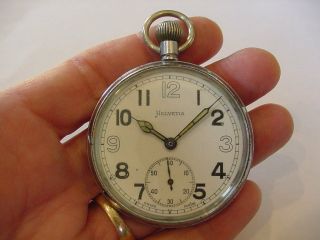 HELVETIA “OMEGA” MILITARY ENGLISH G.  S.  T.  P.  BROAD ARROW WWII POCKET WATCH 2