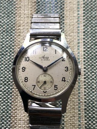 Vintage Mens Watch Avia 15 Jewels Military Style Watch Sub Seconds Steel Case