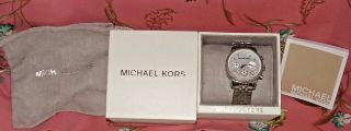Michael Kors Mk5020 Ritz Silvertone Chronograph Ladies Watch Box,  Bag,  Booklet