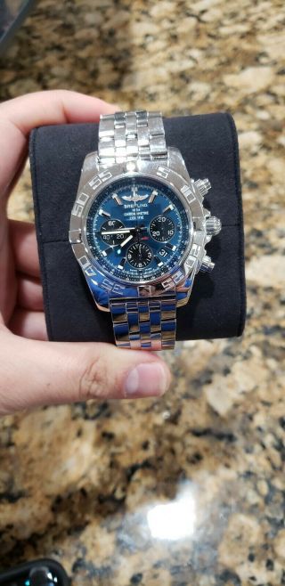 Breitling 44mm Steel Chronomat 01 Blue Dial Ab011012/c789 Box Papers