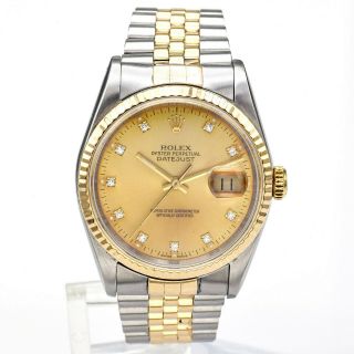 Vintage 1990 Rolex Datejust Diamond Dial Watch Men 