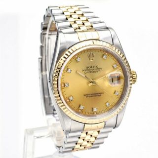 Vintage 1990 Rolex Datejust Diamond Dial Watch Men ' s 16233 Two Tone 18K Gold/SS 3
