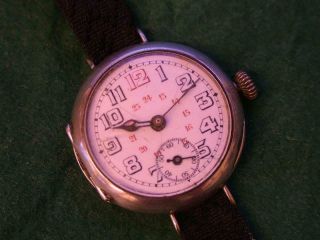 Wwi Swiss Silver Cased Trench Watch With Red 24 Hour Dial.  Spares / Repair