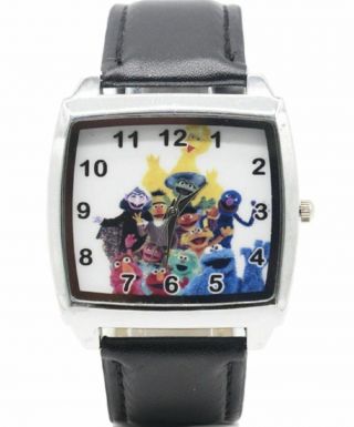 Sesame Street Characters STAINLESS STEEL CASE Leather Band Wrist Watch 2