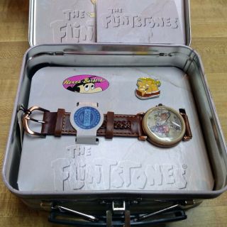 Old Stock Limited Fossil Quartz Flintstones Watch & Lunchbox Fred And Barney