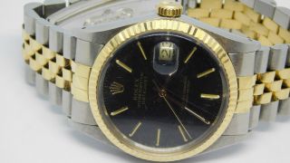 Rolex Datejust 16013 SS/18K gold automatic men ' s watch w/ black dial 2