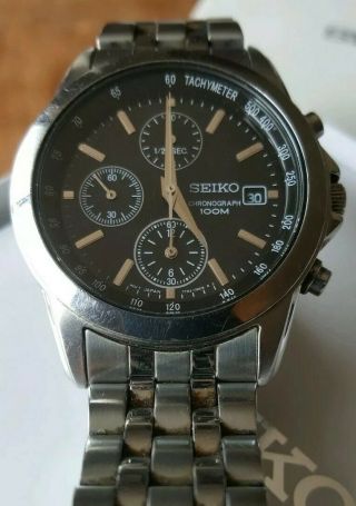 Seiko Sndc09p1 Black Dial Chronograph Cal 7t92 Stainless Steel Bracelet Watch
