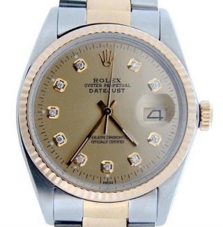 Rolex Datejust 2tone 18k Yellow Gold & Stainless Steel Champagne Diamond 16013