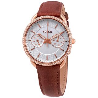 Nwt Fossil Tailor Multifunction Terracotta Brown Leather Women Watch Es4422 $135