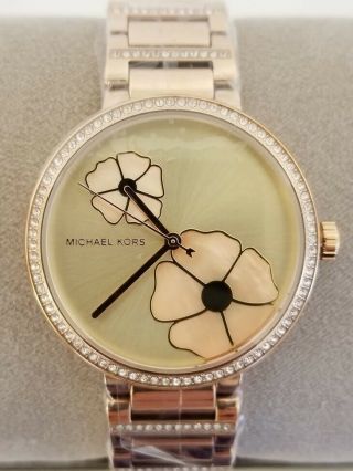 Michael Kors Courtney Mk3836 Rose Gold Tone Mother Of Pearl Floral Watch