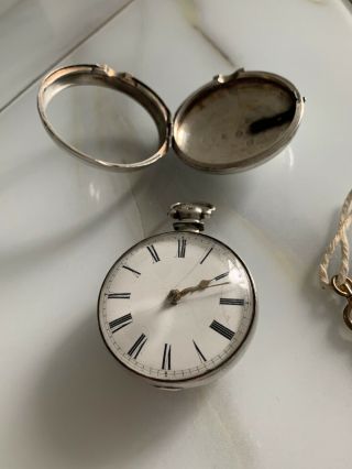 A Early Antique Solid Silver Pair Cased Verge / Fusee Pocket Watch,  1836