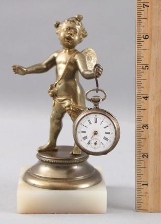 Antique 19thc Bronze,  Agate Fairy Pixie Sculpture Gentlemans Pocket Watch Holder