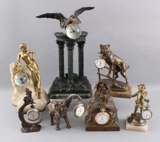 Antique 19thC Bronze,  Agate Fairy Pixie Sculpture Gentlemans Pocket Watch Holder 7