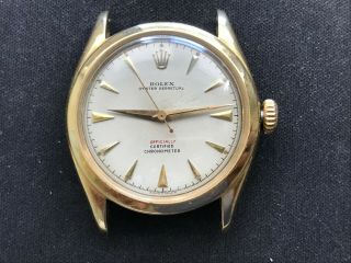 Rare Rolex Vintage 14k Gold Bubble Back Red Ink 6084 Oyster Perpetual From 1952